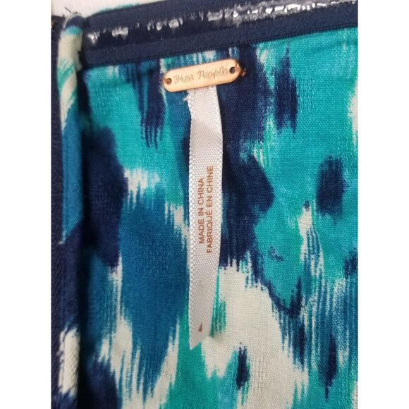 Free People Strapless Blue & Teal Abstract Print Mini Dress With Smocked Back - Picture 8 of 11